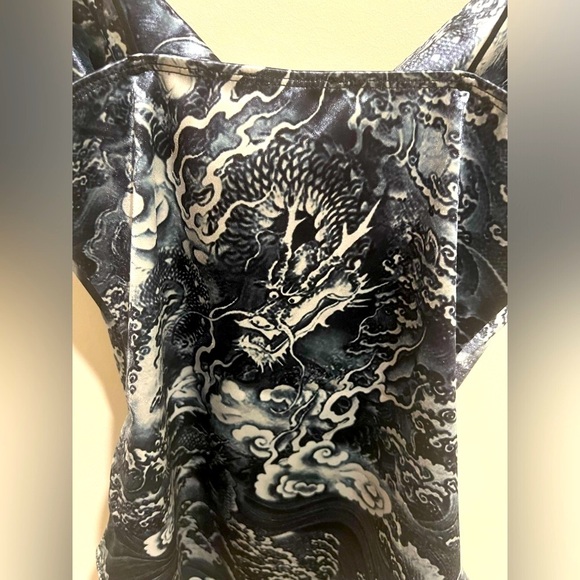 NWOT Bear Dance Cowl Neck, Dragon Print Satin Bodysuit - Picture 10 of 11